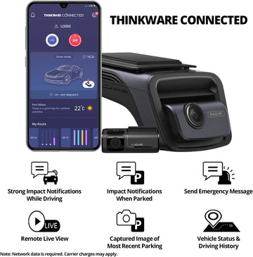 THINKWARE U3000 4K Dash Cam 2CH 5GHZ WiFi GPS Parking Mode OBD Cable.