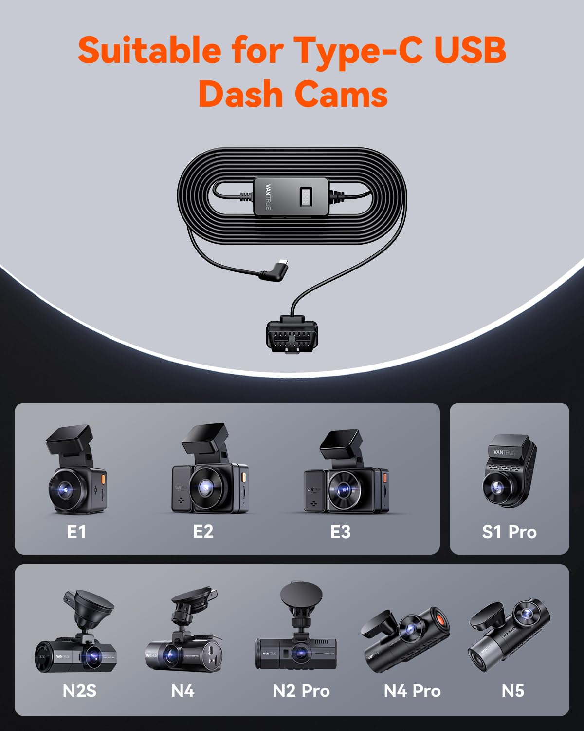 Vantrue OBD Hardwiring Cable for USB-C Dashcams with LCD Screen (See listing).