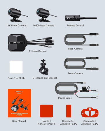 Vantrue F1 Motorcycle 4K Dashcam (4K + 1080P) GPS | WiFi | Parking Mode.
