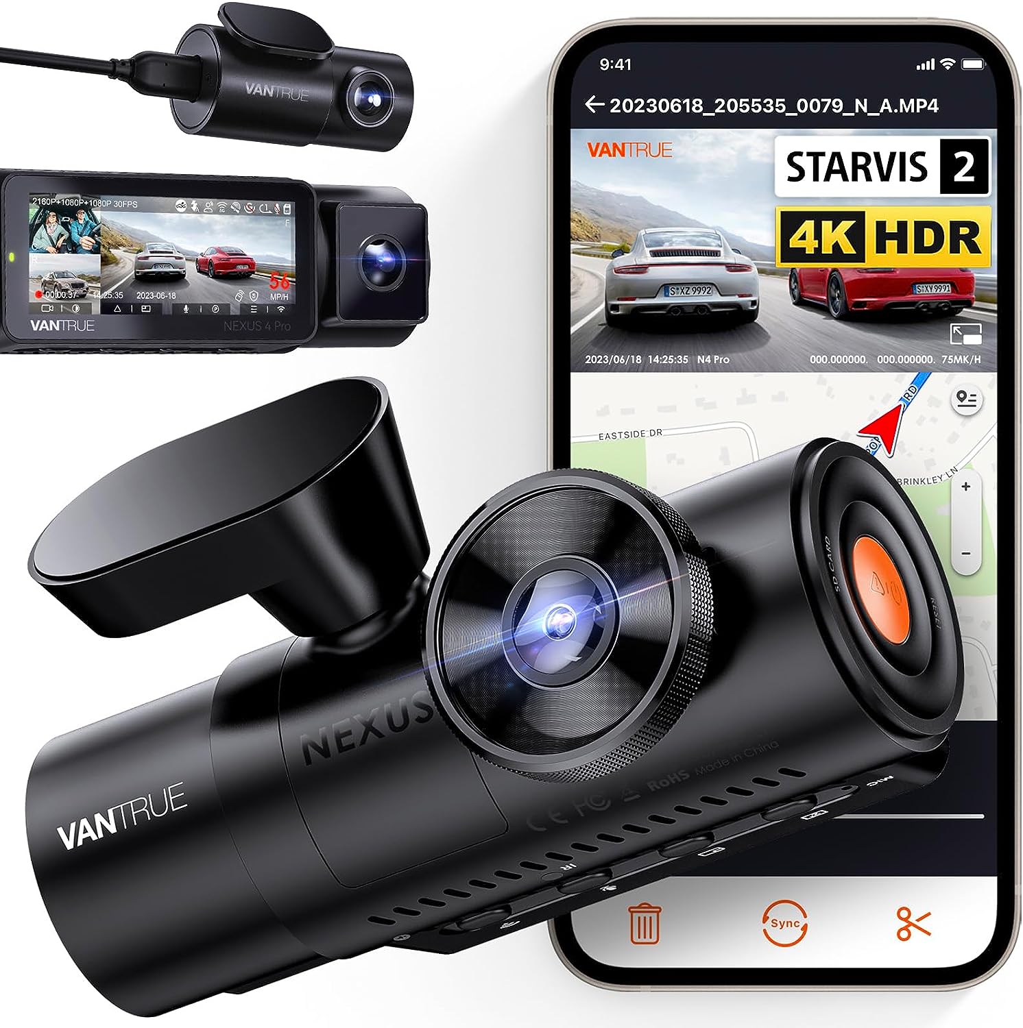 Vantrue N4 Pro 3 Channel 4K WiFi Dash Cam | GPS