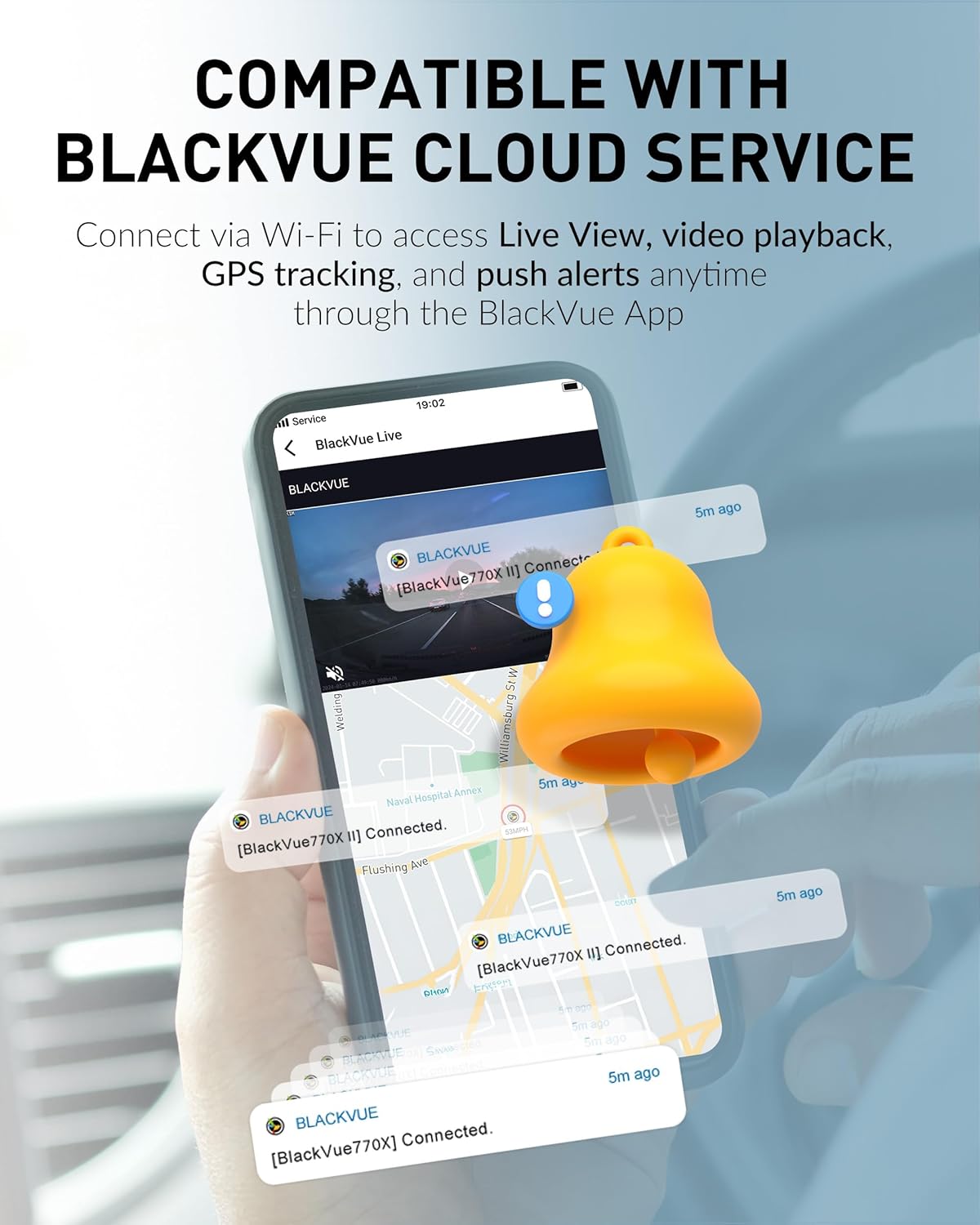 BlackVue dash cam with WiFi connectivity for seamless video streaming and reliable vehicle surveillance