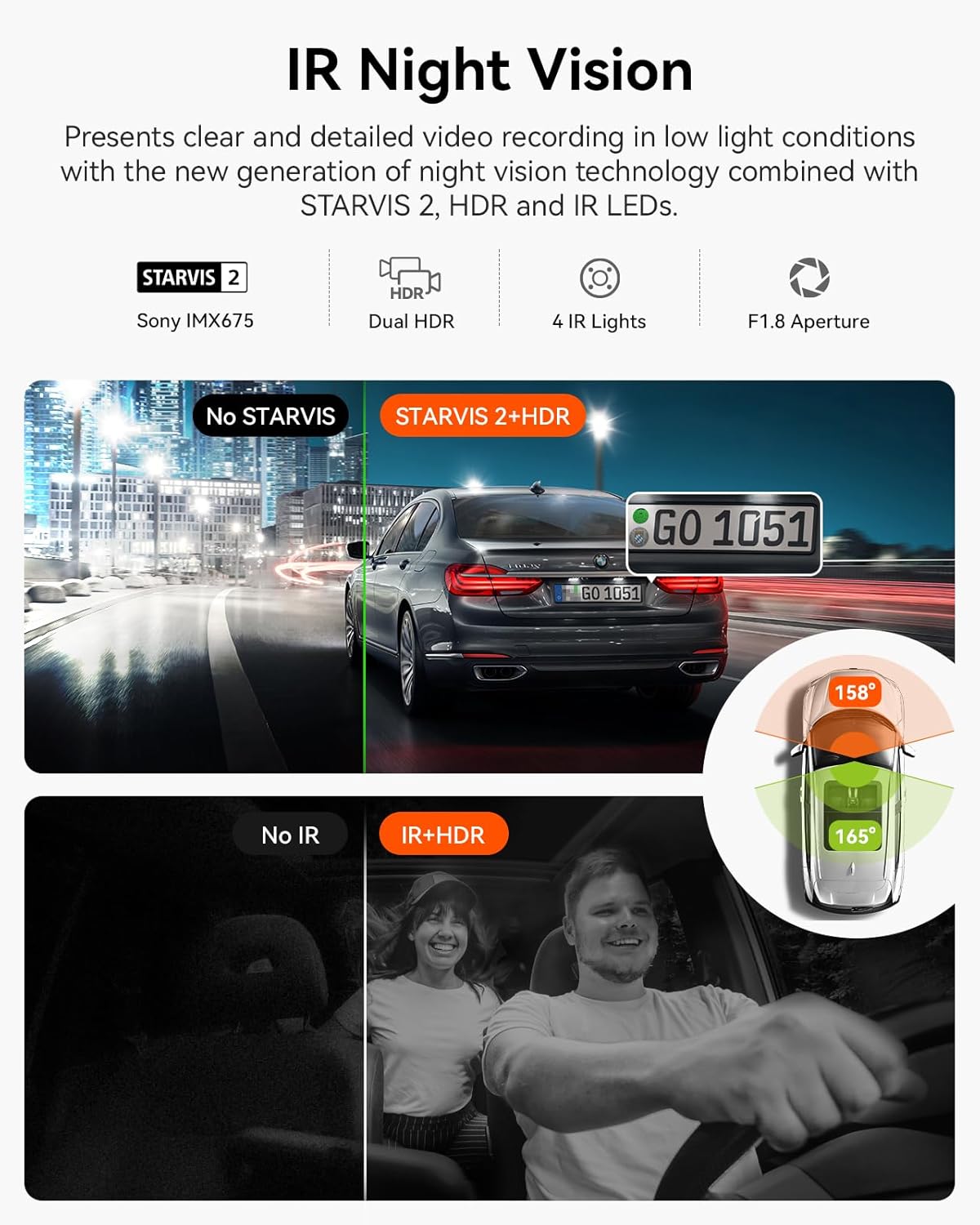 Vantrue N2X 2.7K Front & Interior Dash Cam | WiFi | IR Night Vision | LTE Option.