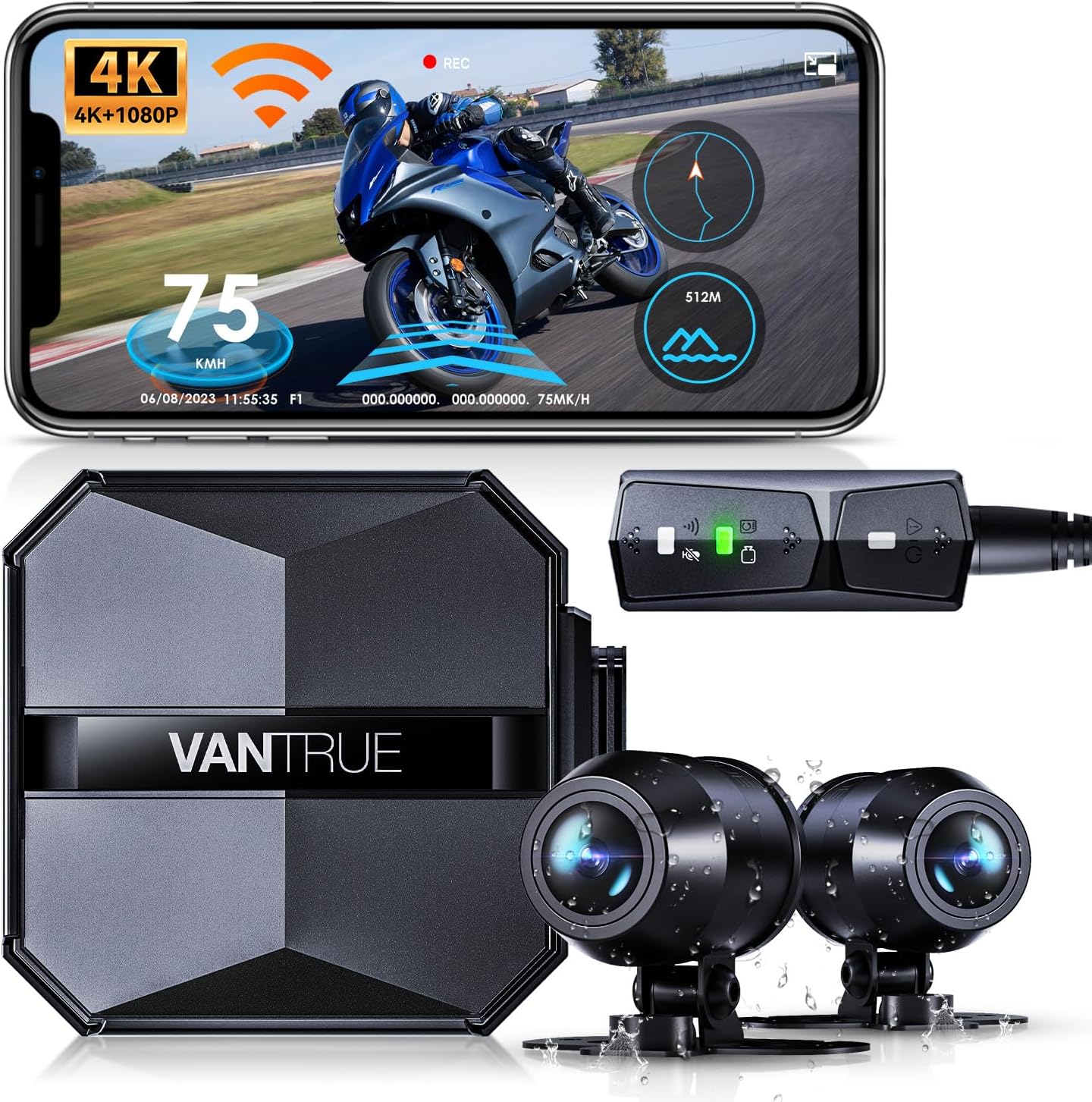 WiFi GPS Motorcycle Camera AHD 1080P Dual Lens Dash Cam Moto