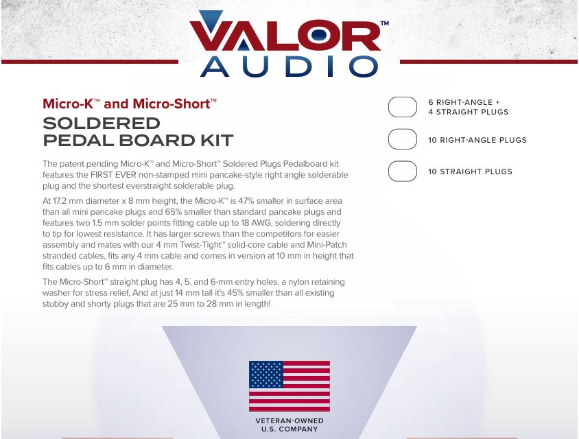 Valor Audio MICRO-K™ + MICRO-SHORT™ Plug Mixed Soldered Pedalboard Kit.