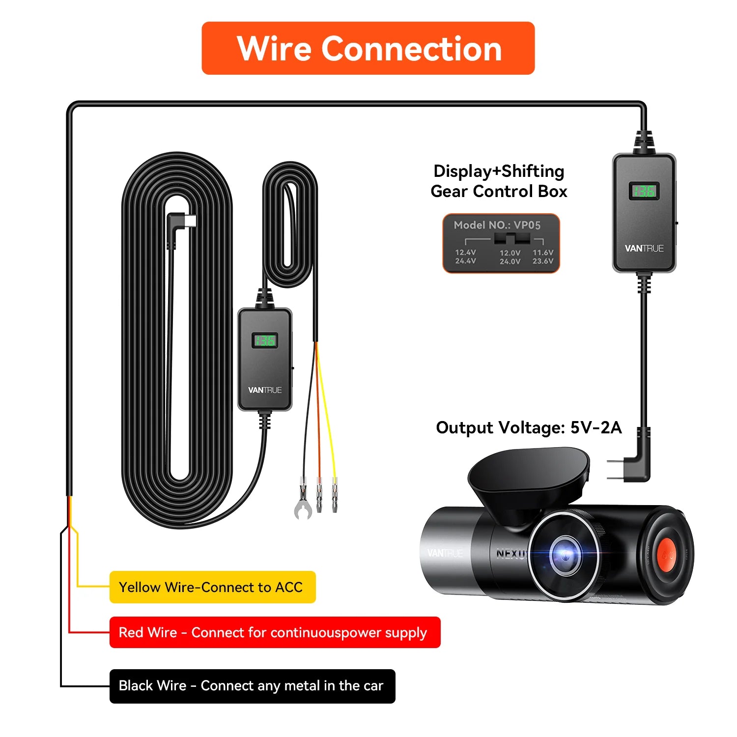 Vantrue dash cam with expert hardwiring installation for continuous power supply and reliable performance