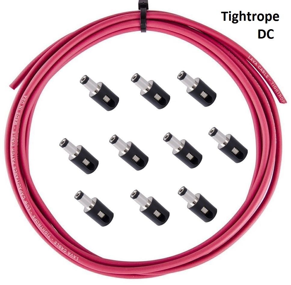 LAVA Cable RED Tightrope DC POWER Solderless Kit 10ft Cable and 10 DC Plugs.