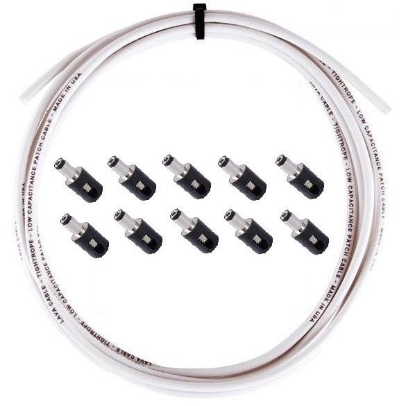 LAVA Cable WHITE Tightrope DC POWER Solderless Kit 10ft Cable and 10 DC Plugs.