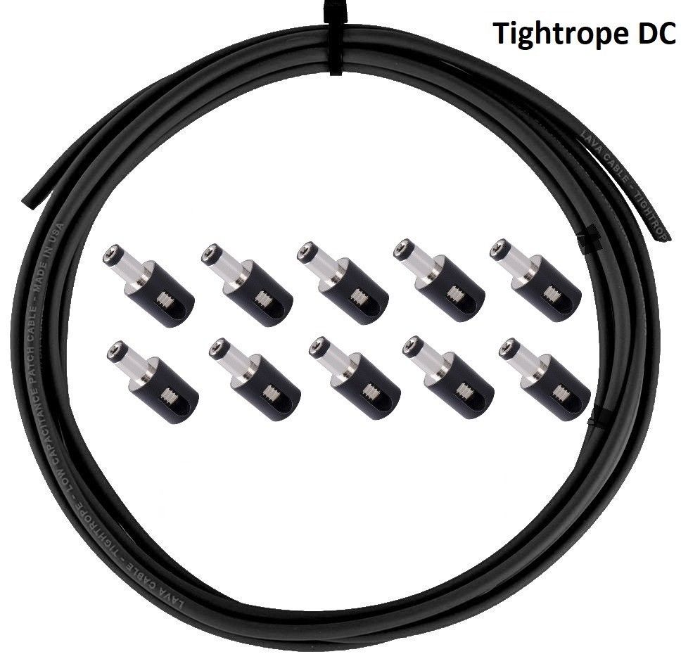 LAVA Cable BLACK Tightrope DC POWER Solderless Kit 10ft Cable and 10 DC Plugs.