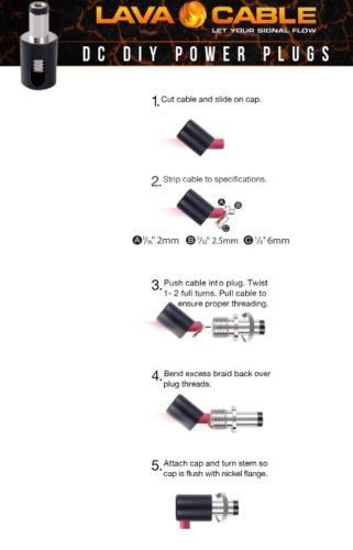 LAVA Cable RED Tightrope DC POWER Solderless Kit 10ft Cable and 10 DC Plugs.