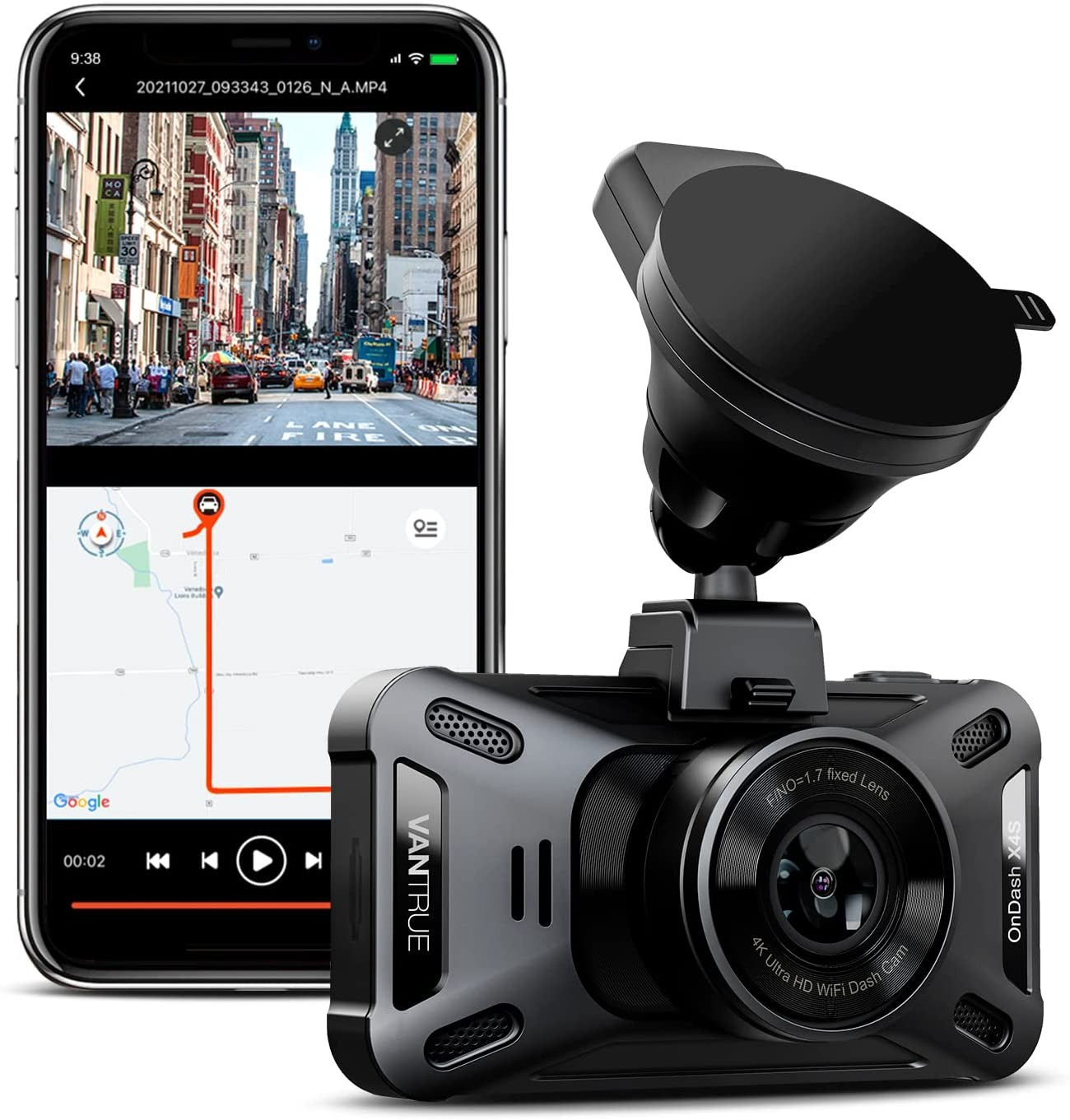 Vantrue N2S Dual Lens Dash Cam for Front & Inside Recording