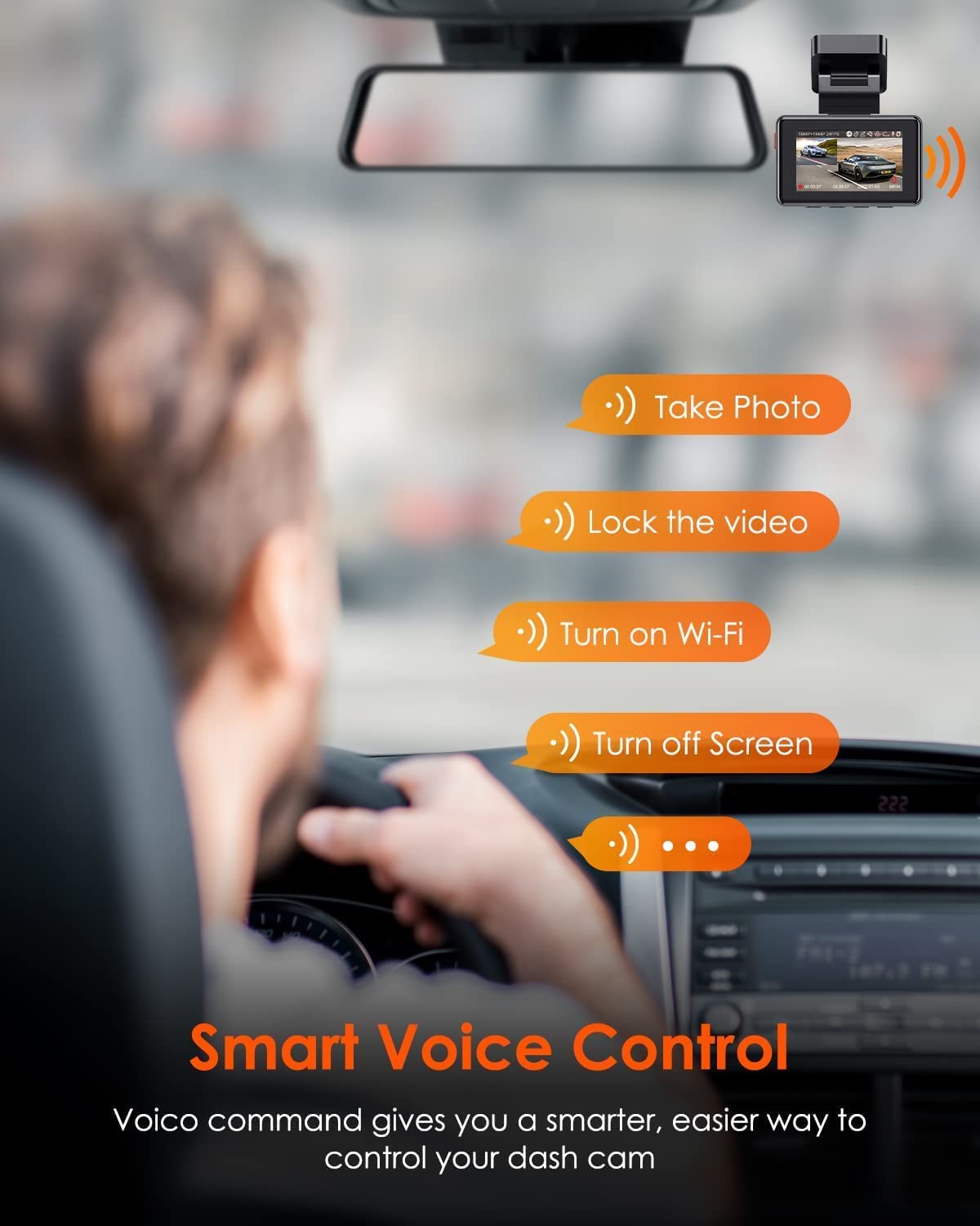 Vantrue E2 2.5K WiFi GPS, Voice Control Front and Rear Mini Car Dual Dash Camera.