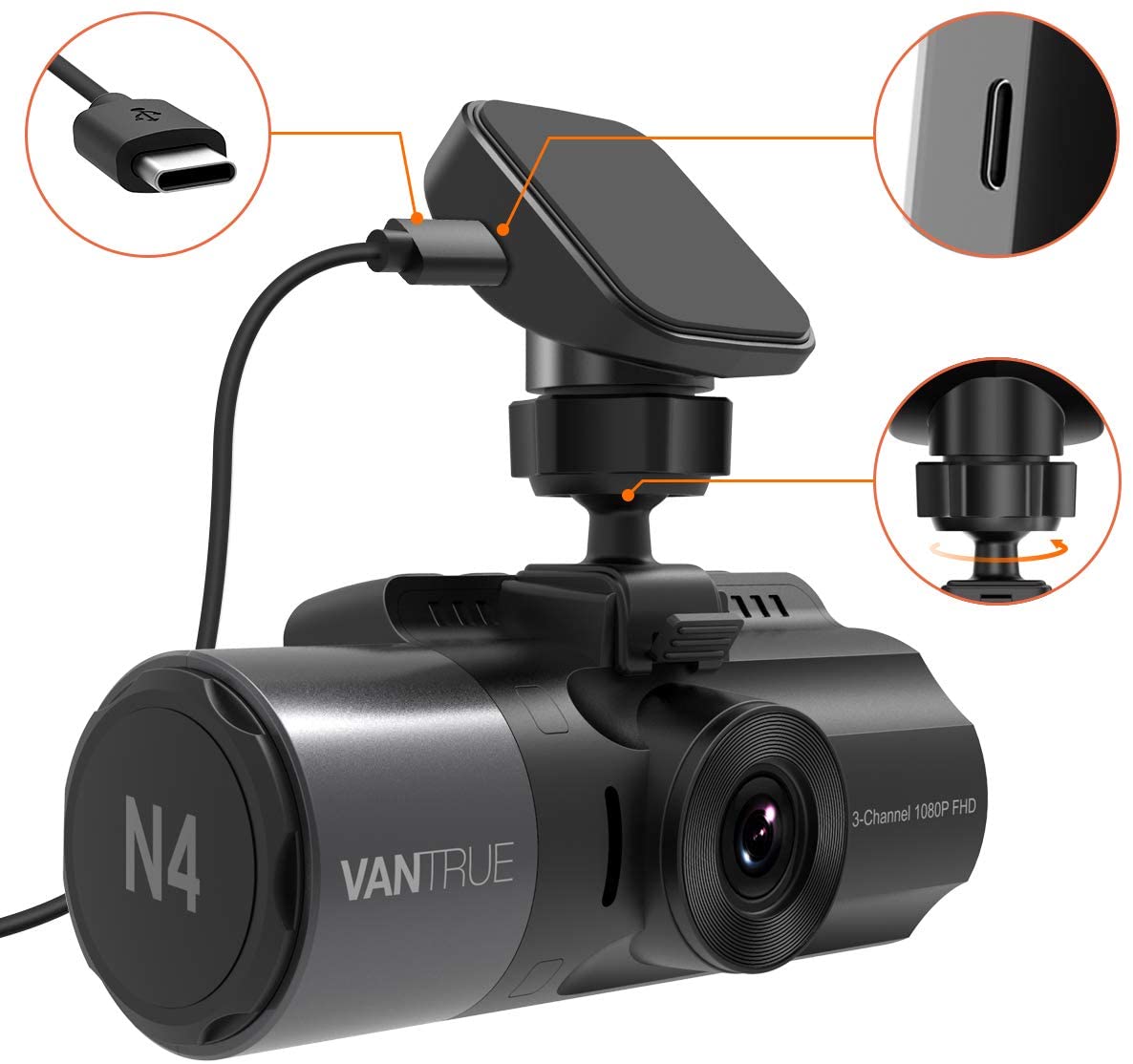 Vantrue Dash Cam GPS Receiver Module Type C USB Port Adhesive Mount (N4/X4S/N2S/N1 Pro 2023).
