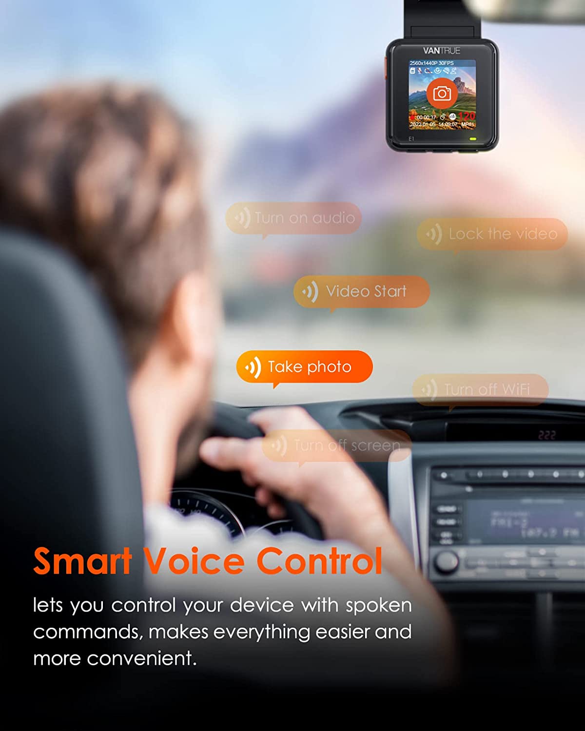 Vantrue E1 2.5K WiFi Mini Dash Cam w/GPS, Parking Mode, Supports 512GB (E1).