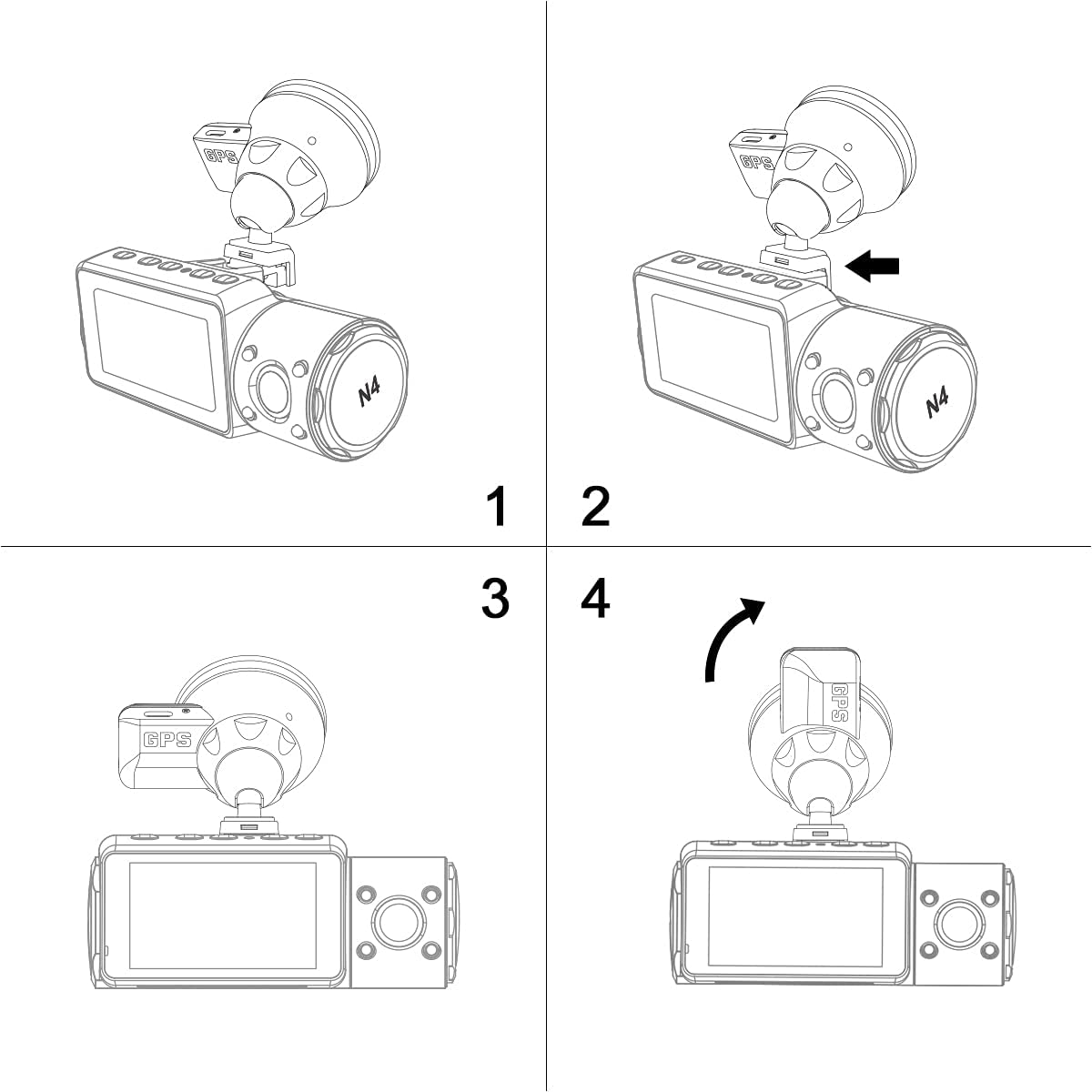 Vantrue N4, N2S, X4S, N1 Pro 2023 Dash Cam GPS Receiver Module Type C USB Port Car Suction Cup Mount.