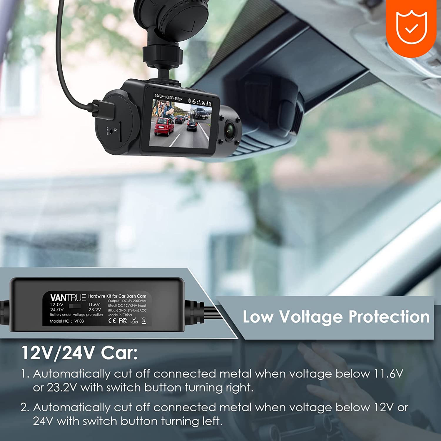 Vantrue USB C Dash Cam Hardwire Kit - 12V to 5V +Fuse Taps (N5,N4,N2 Pro (2023),E1,E2,E3,S2,N2S,X4S,N1 Pro (2023), T3).