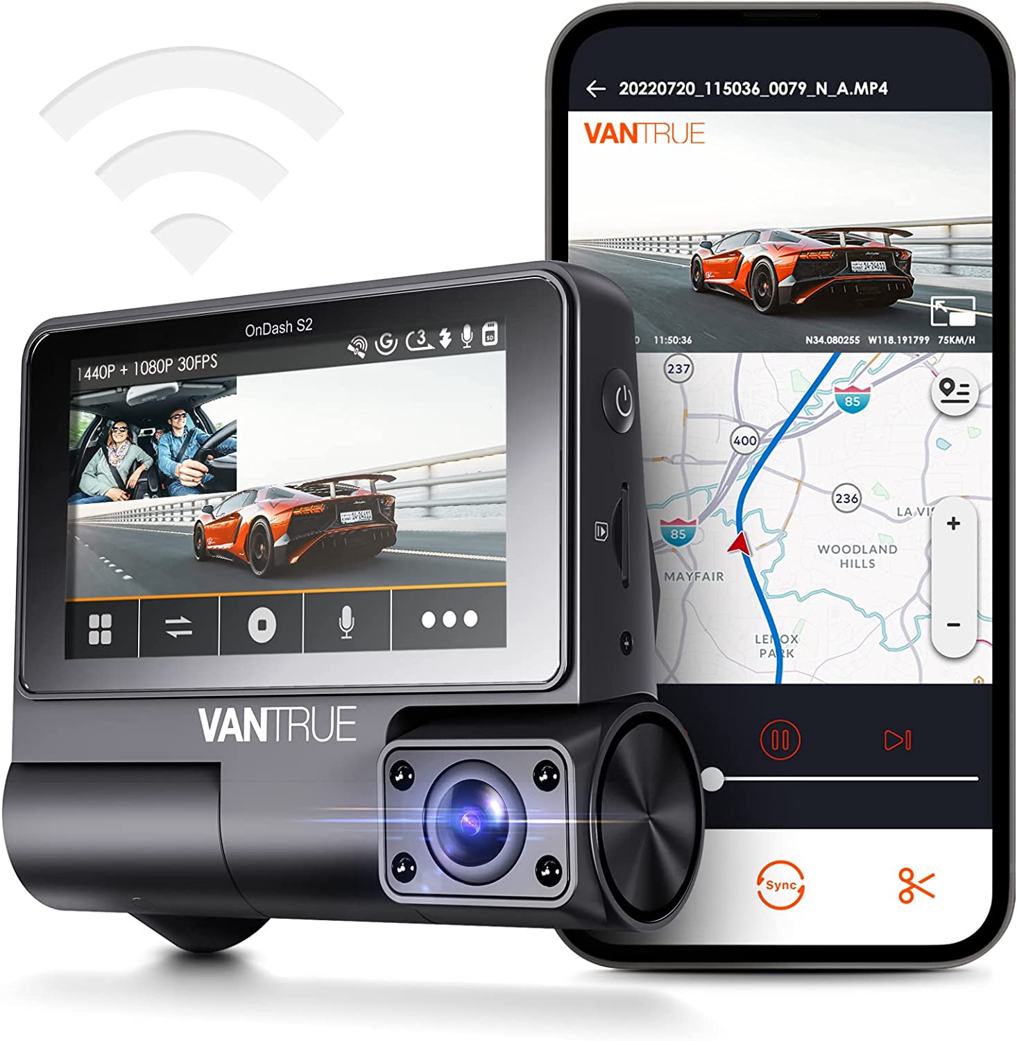 Vantrue E2 2.5K WiFi GPS, Voice Control Front and Rear Mini Car