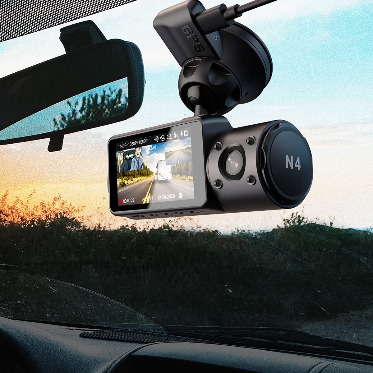 Vantrue N4, N2S, X4S, N1 Pro 2023 Dash Cam GPS Receiver Module Type C USB Port Car Suction Cup Mount.