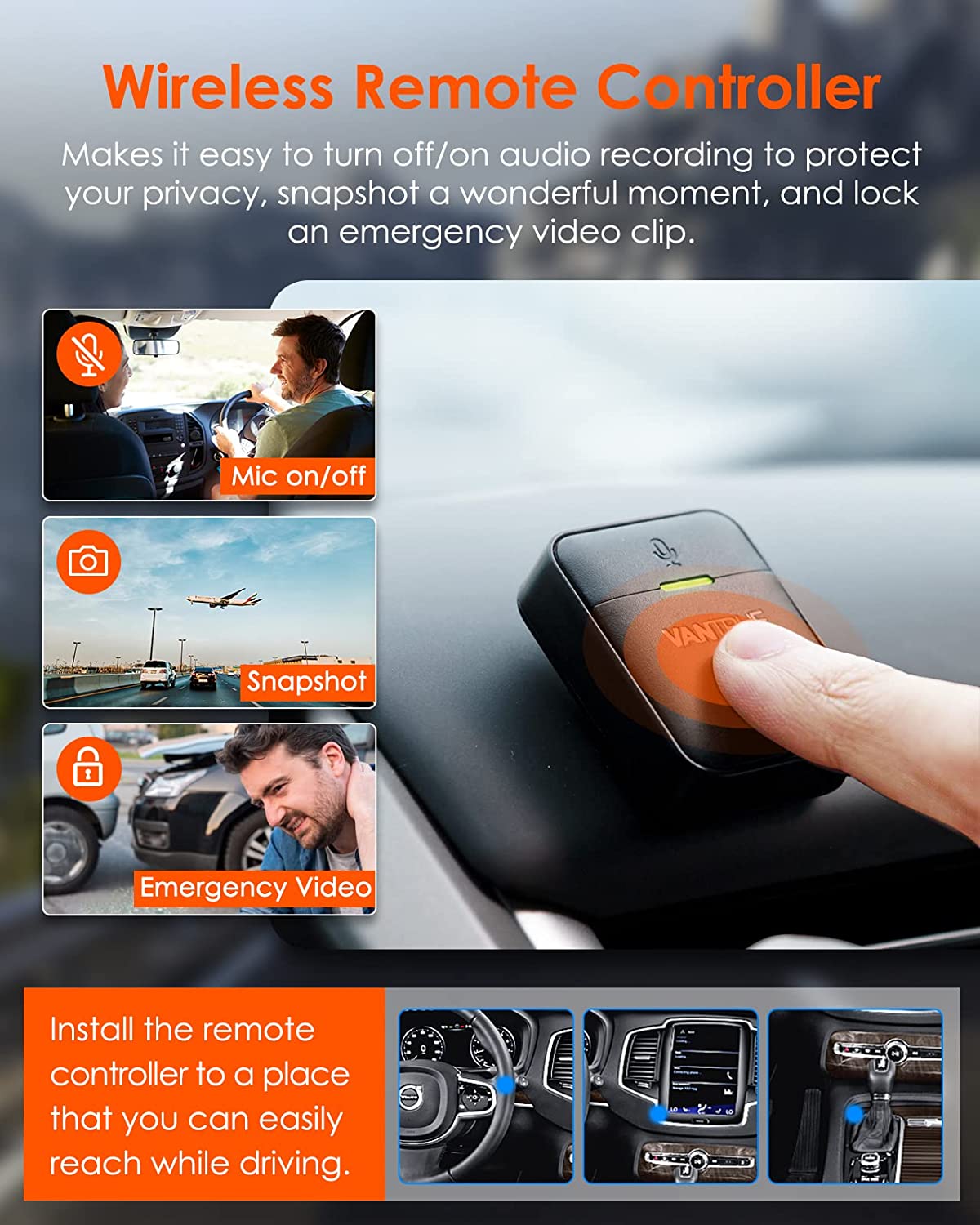Vantrue E2 2.5K WiFi GPS, Voice Control Front and Rear Mini Car Dual Dash Camera.