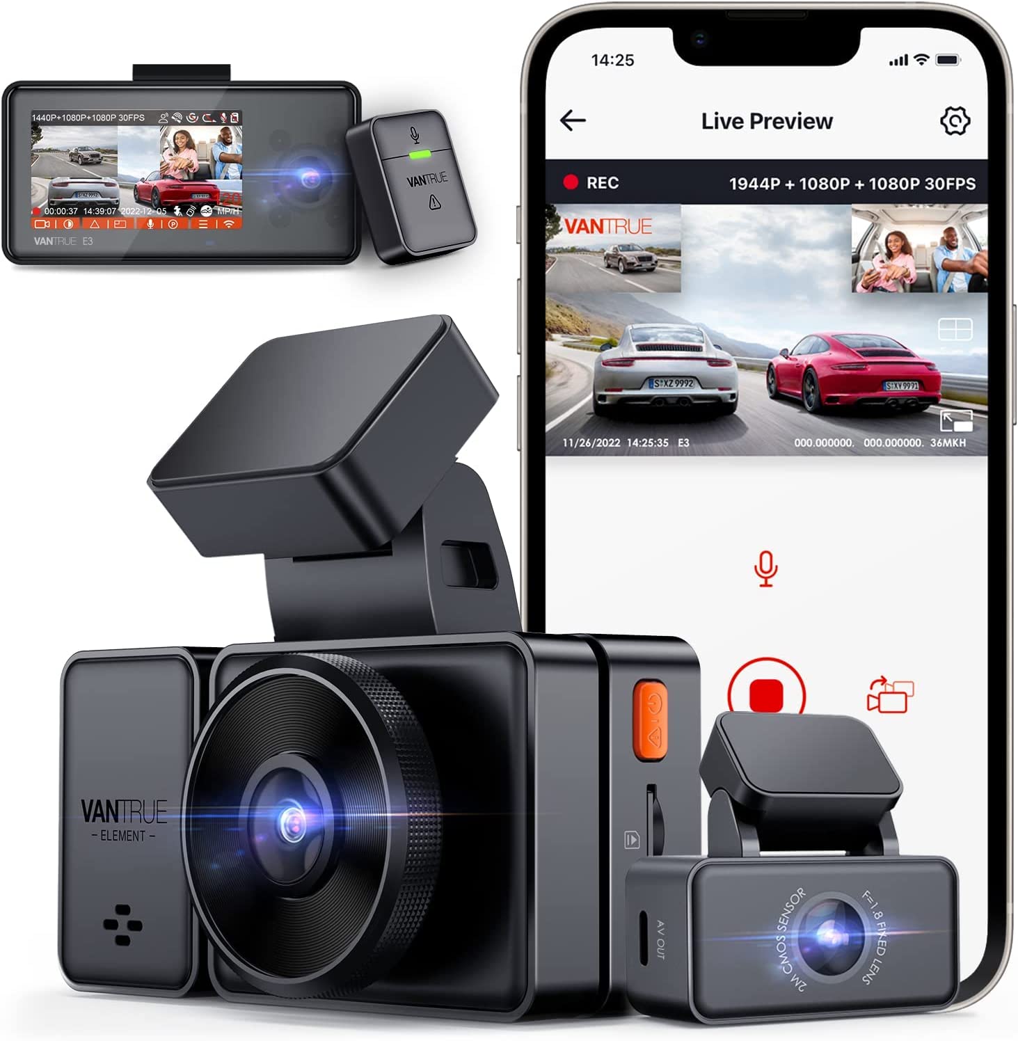 Car Dash Cam Wifi DVR Video recorder 3 Cameras 1080P Night Vision  Supercapacitor