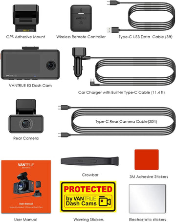 Vantrue E3 2.5K 3 Channel Front and Rear Inside Dash Cam, 3 Way WiFi GPS Dash Camera for Car, 1944P+1080P+1080P, Voice Control, IR Night Vision, 24Hrs Parking Mode, Motion Detection, Support 512GB Max.