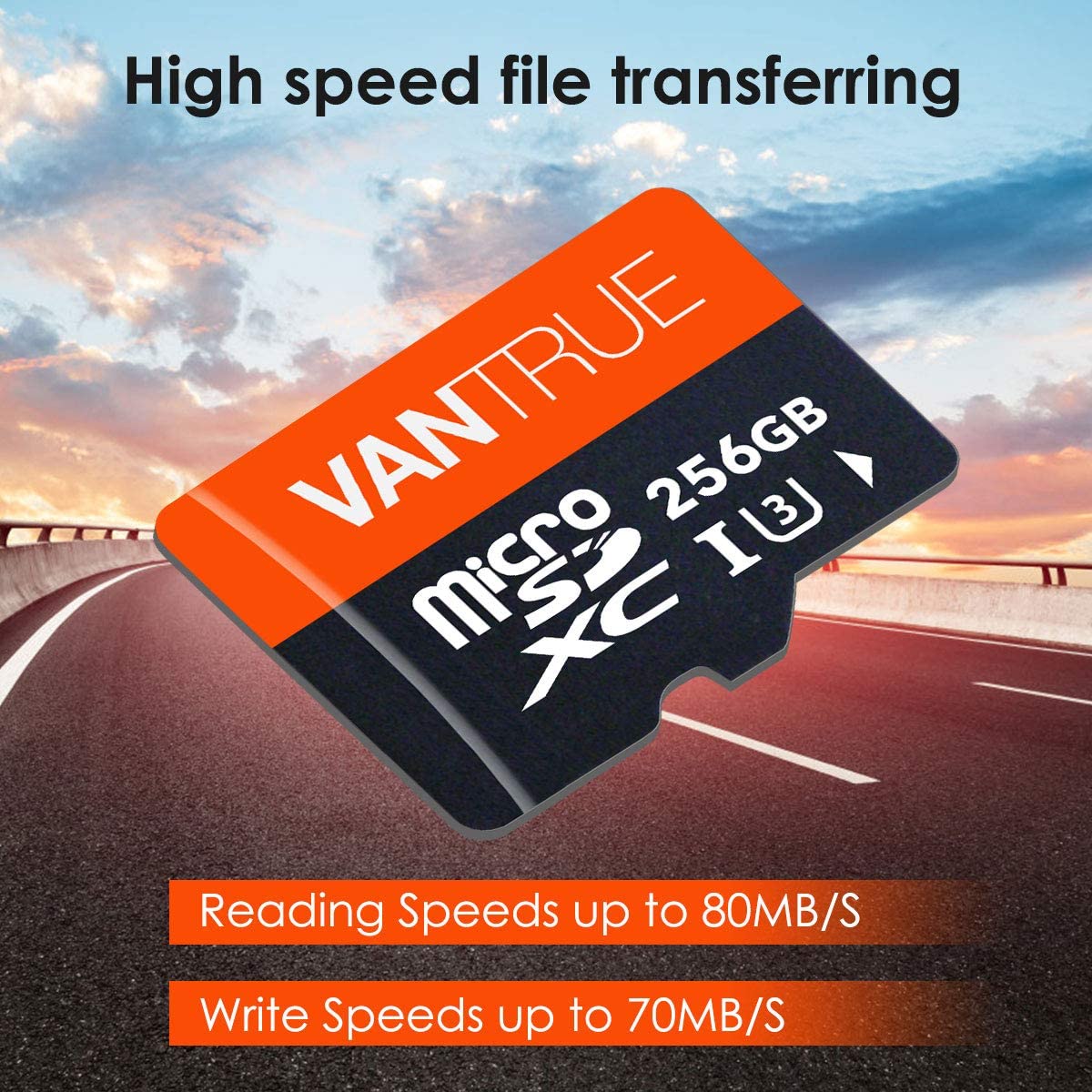 Vantrue MicroSDXC UHS-I U3 V30 Class 10 4K UHD SD Card.