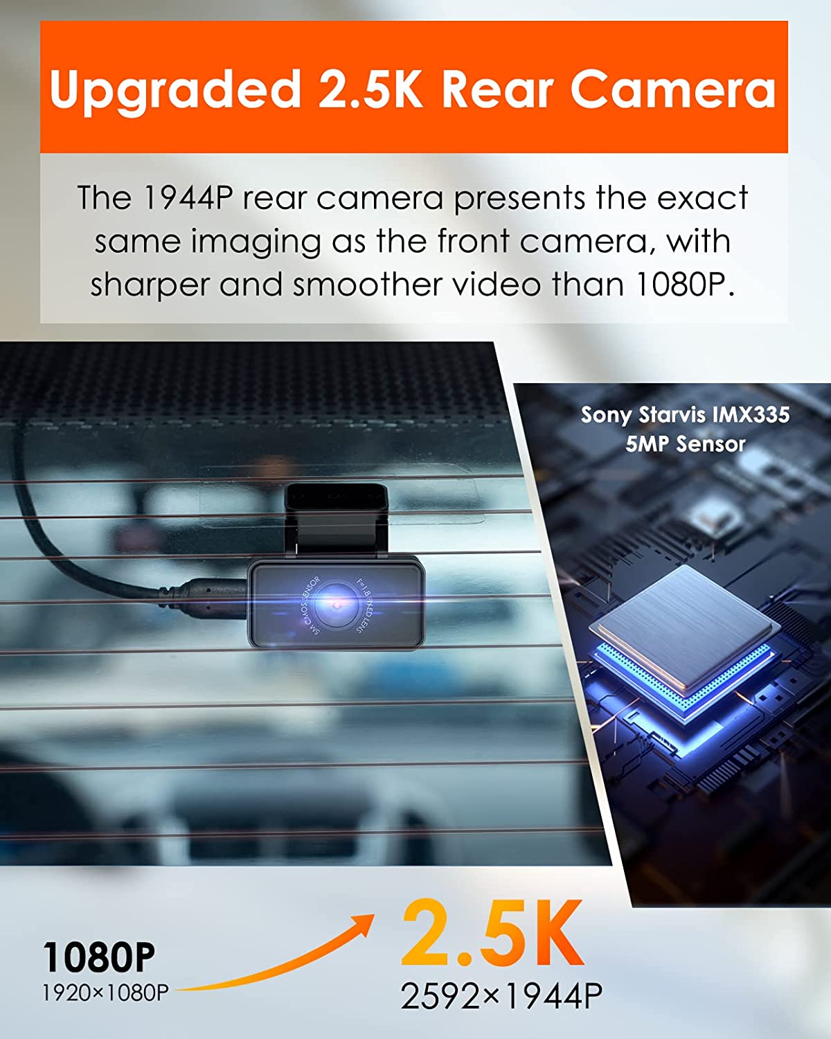 Vantrue E2 2.5K WiFi GPS, Voice Control Front and Rear Mini Car Dual Dash Camera.
