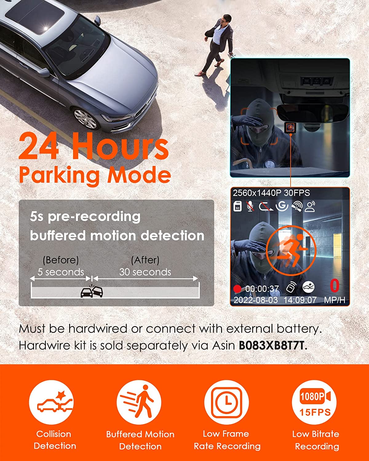 Vantrue E1 2.5K WiFi Mini Dash Cam w/GPS, Parking Mode, Supports 512GB (E1).