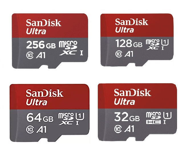 SanDisk Ultra A1 microSD UHS-I Memory Card for Dashcam (64GB, 128GB, 256GB).