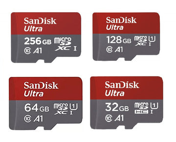 SanDisk Ultra A1 microSD UHS-I Memory Card for Dashcam (64GB, 128GB, 256GB).