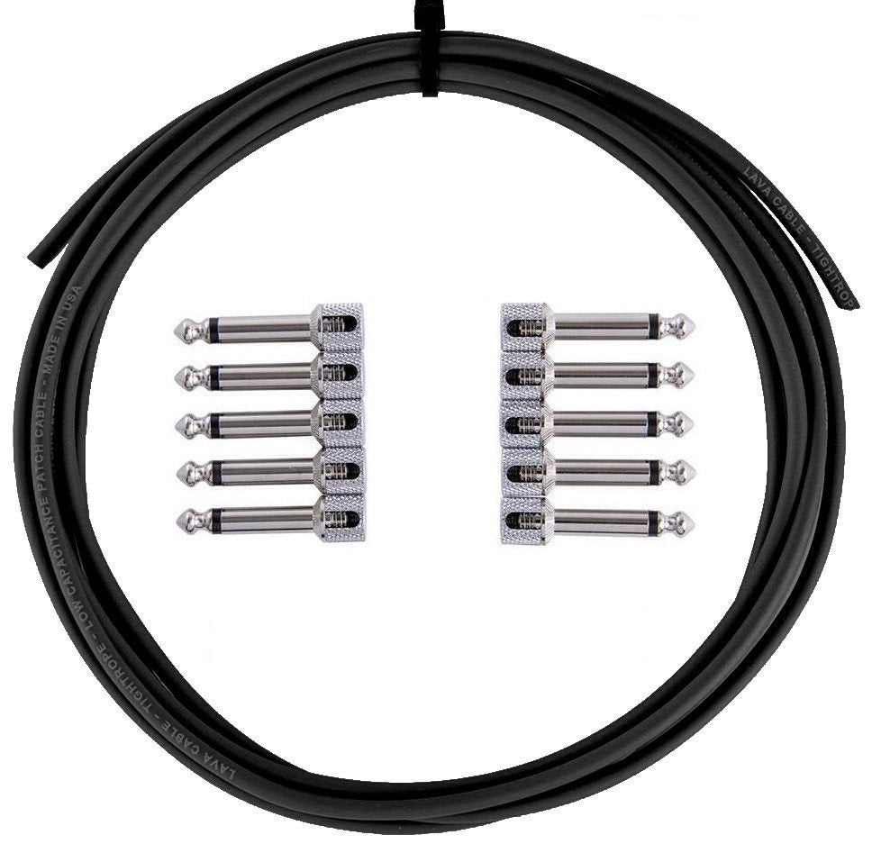 LAVA Cable BLACK Tightrope Solder-Free Pedal Board Kit (10 Right angle plugs and 10 ft of cable).
