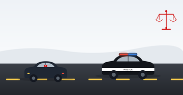 Illustration of a dashcam-equipped car during a traffic stop with a police cruiser, and scales of justice representing legal protection