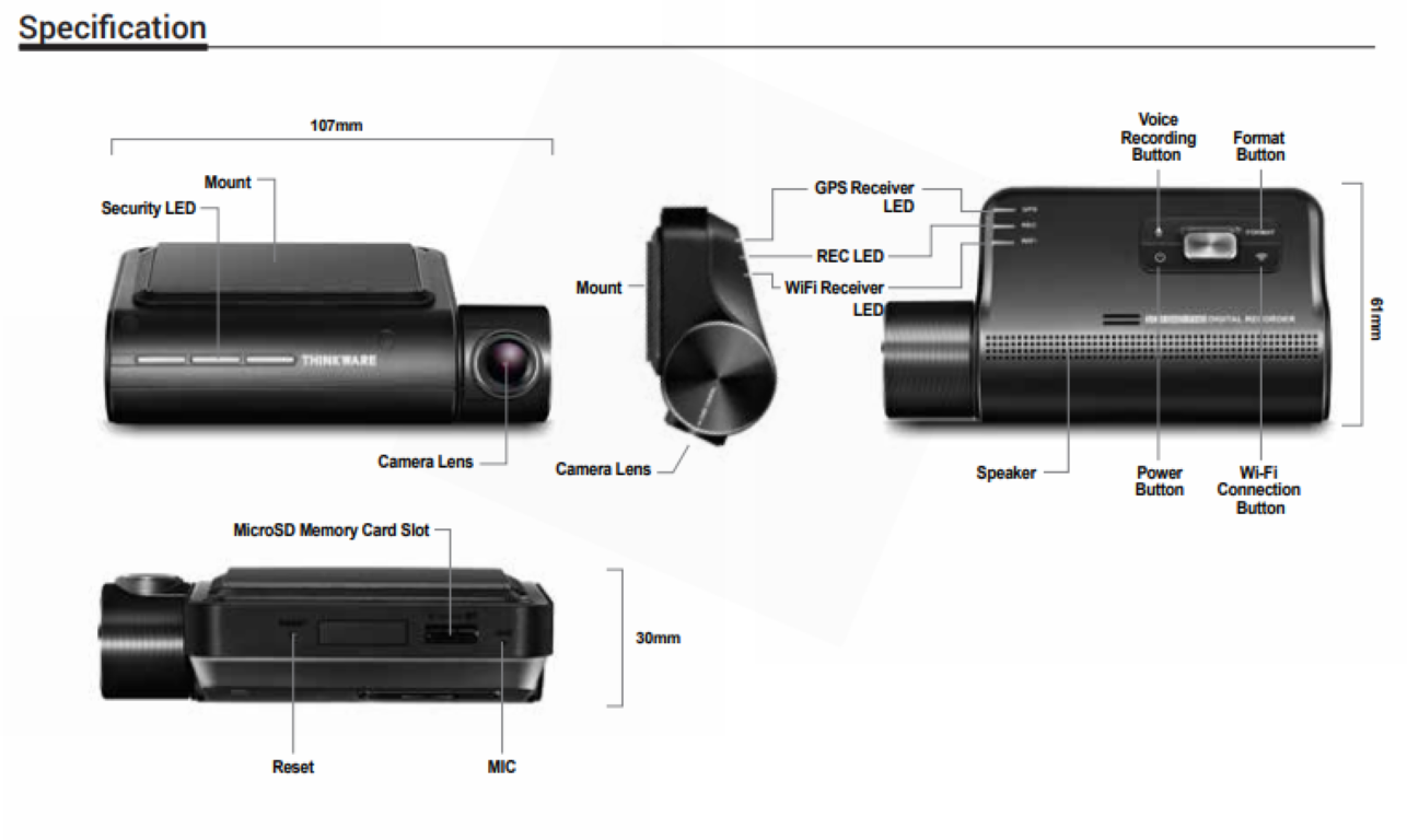 Thinkware Q850 Pro 2CH Dash Cam Front Rear 2K Car Dashboard Camera, WiFi, GPS, Night Vision (64GB).