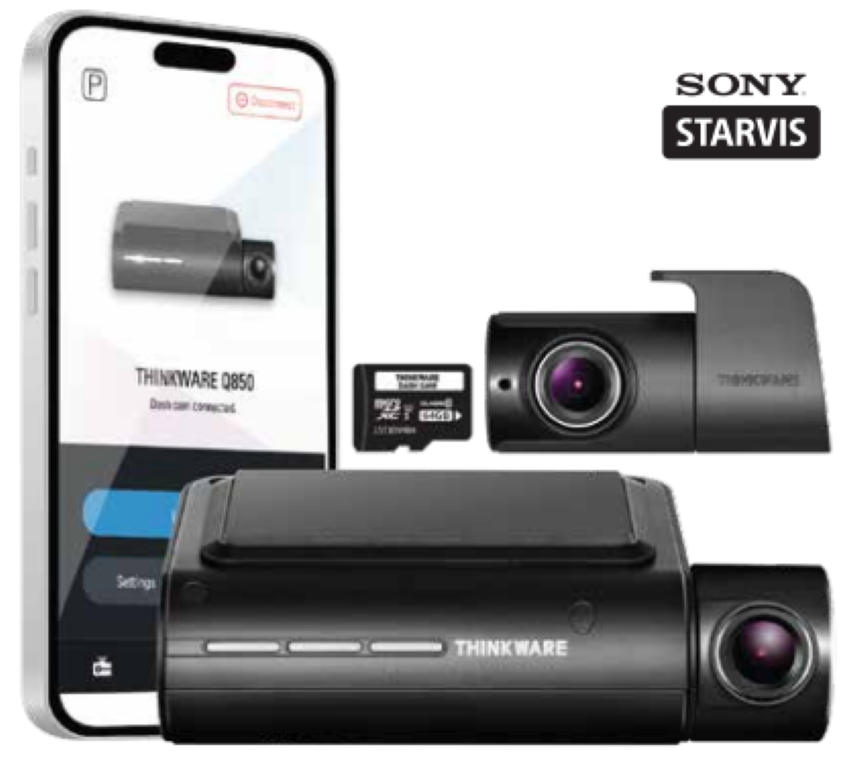 Thinkware Q850 Pro 2CH Dash Cam Front Rear 2K Car Dashboard Camera, WiFi, GPS, Night Vision (64GB).