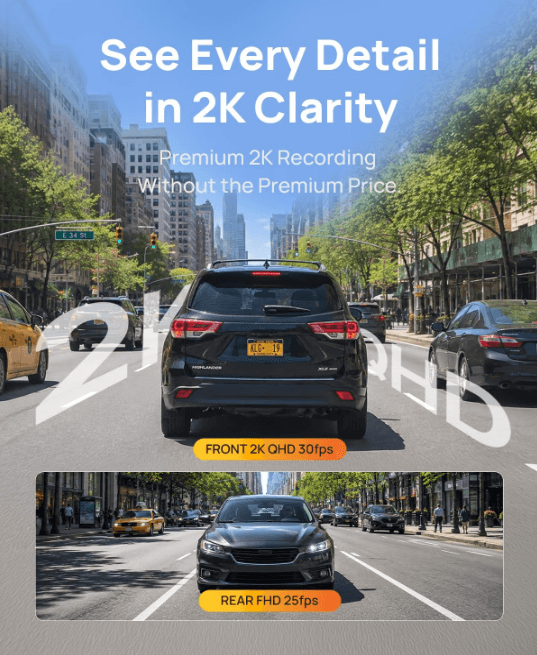 BlackVue SAFY8 2K QHD front and 1080P rear recording resolution