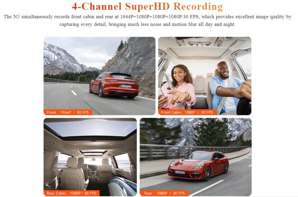 Vantrue N5 4 Channel Dashcam | GPS | WiFi | Voice Control | 1TB Support - Items