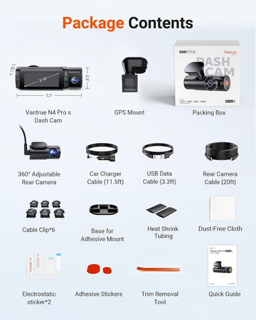 Vantrue N4 Pro S (N4 ProS) 3 Channel Dashcam 4K + 1080P + 2.5K Optional LTE