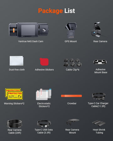 Vantrue N4S 3 Channel Front Inside Rear Dash Cam LTE Support