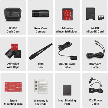 THINKWARE U3000 4K Dash Cam 2CH 5GHZ WiFi GPS Parking Mode OBD Cable - Items