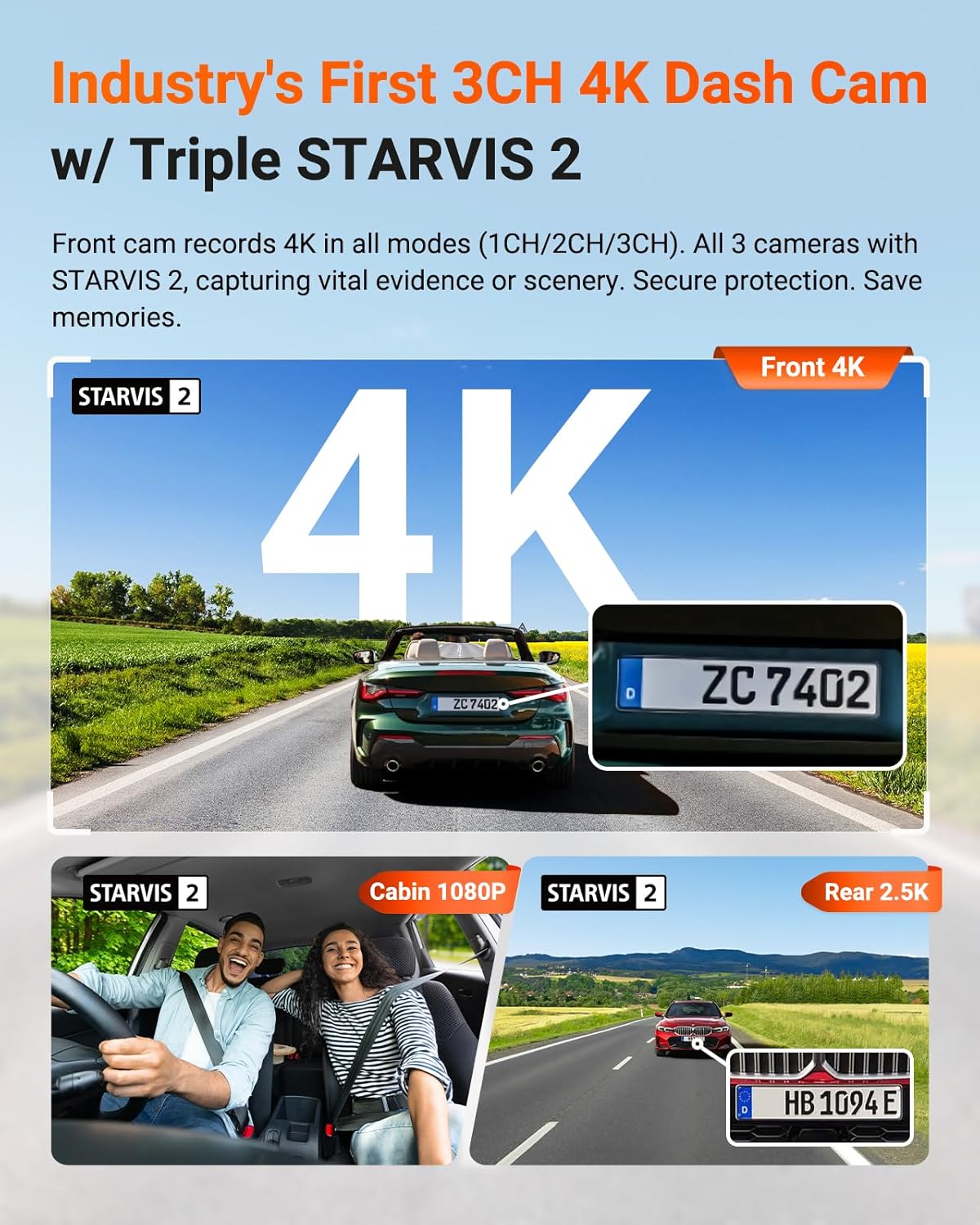 Vantrue N4 Pro S (N4 ProS) 3 Channel Dashcam 4K + 1080P + 2.5K Optional LTE - Items