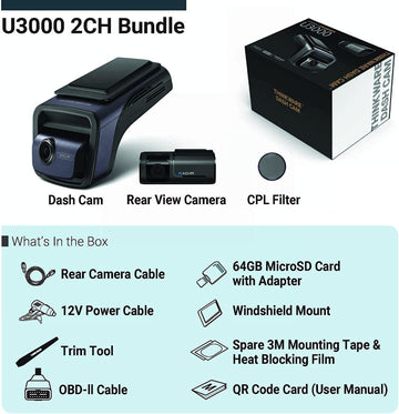 THINKWARE U3000 4K Dash Cam 2CH STARVIS 2 Sensor Dashcam 5GHZ WiFi GPS Radar Buffered Parking Mode CPL Filter OBD Cable