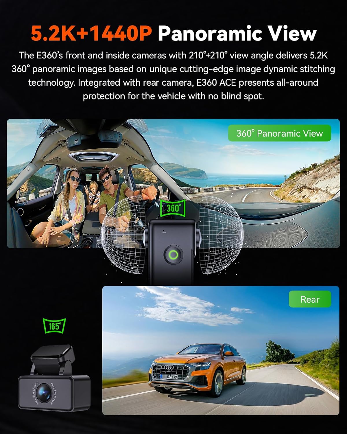 Vantrue E360 ACE 5.2K 360° Panoramic WiFi Dash Cam, Handheld Action Camera - Items