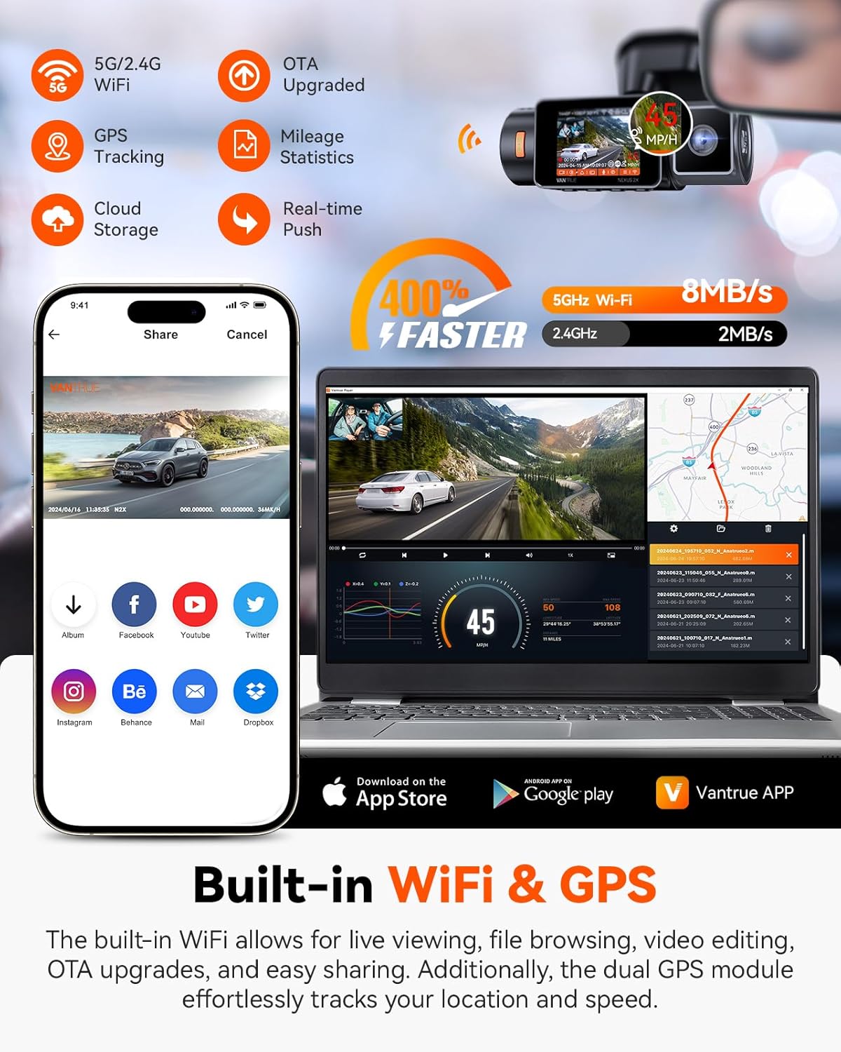 Vantrue N2X 2.7K Front & Interior Dash Cam | WiFi | IR Night Vision | LTE Option - Items