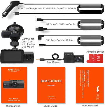 Vantrue N4 Dash Cam 3 Channel 1440P Front & 1080P Inside & 1080P Rear Dash Cam - Items