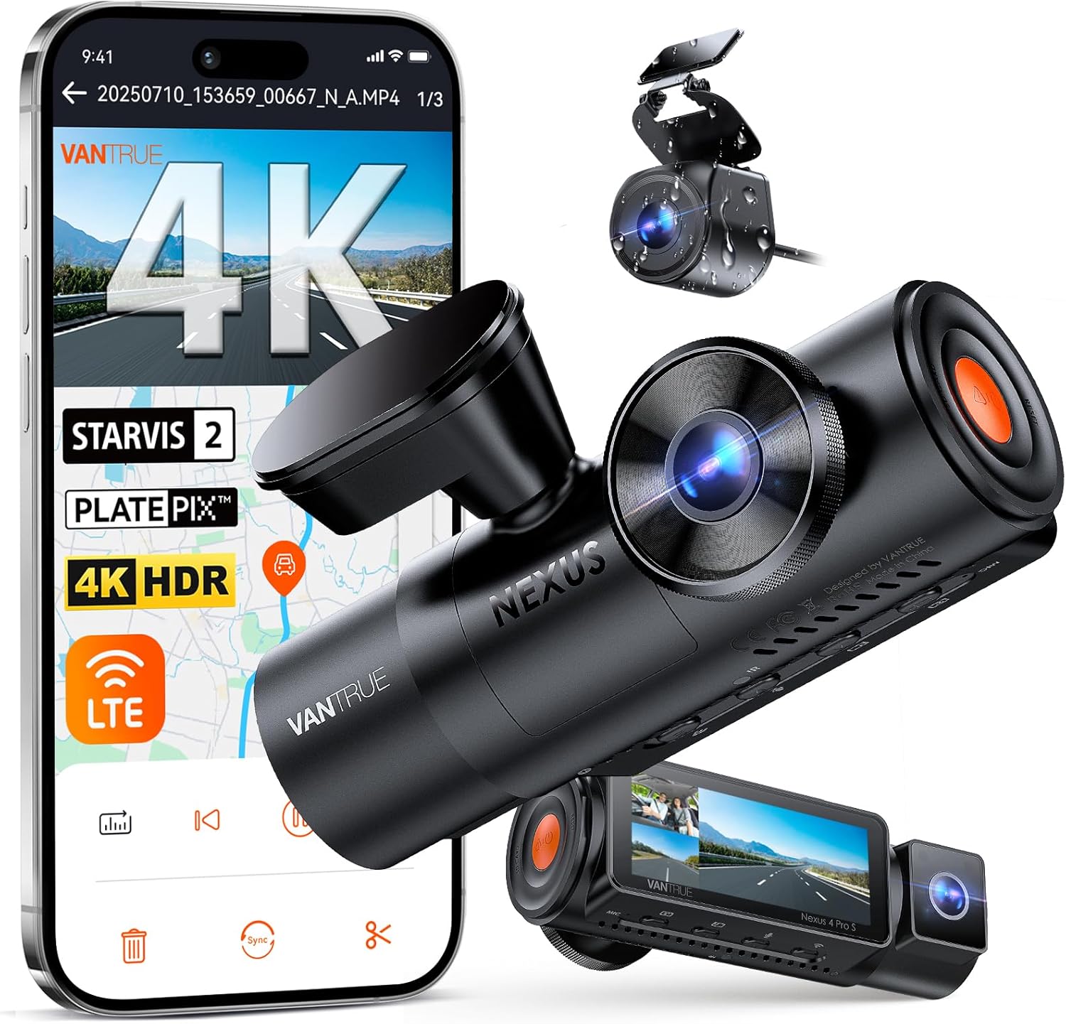 Vantrue N4 Pro S (N4 Pro S) 3 Channel Dashcam 4K + 1080P + 2.5K Optional LTE - Items