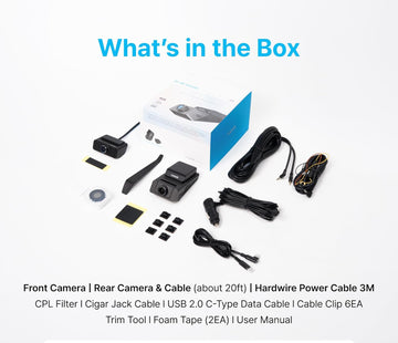 Vueroid S1 Infinite 4K + 2.5K Front and Rear Dashcam WiFi Parking Mode - Items