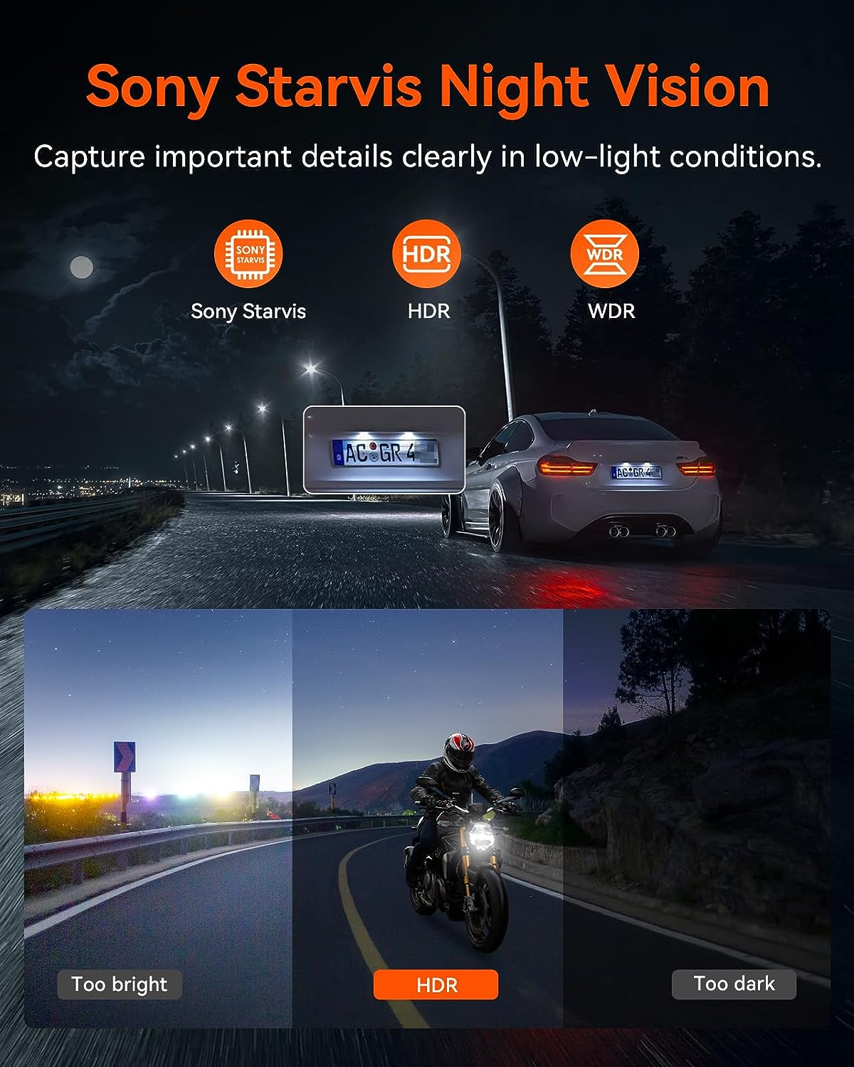 VANTRUE F1 4K+1080P Caméra de Moto étanche IP67，5GHz WiFi GPS Dashcam Moto  Avant et Arrière, Alertes Vocales, 24H Détection de Collision，Statistiques  de Kilométrage，WDR & HDR & Appli,300° Max 512G : : High-Tech