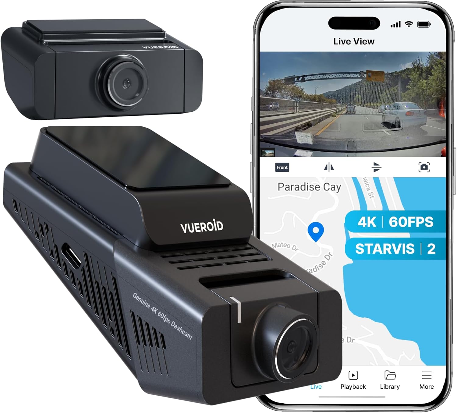 Vueroid S1 Infinite 4K + 2.5K Front and Rear Dashcam WiFi Parking Mode - Items