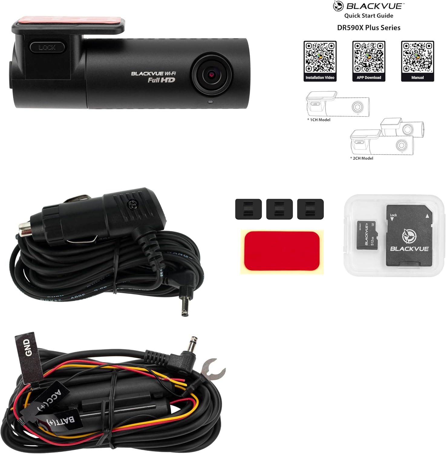 BlackVue DR590X-1CH Plus | Full HD Wi-Fi Dashcam | Hardwiring Cable Included | (32GB, 64GB, 128GB, 256GB, 512GB) - Items