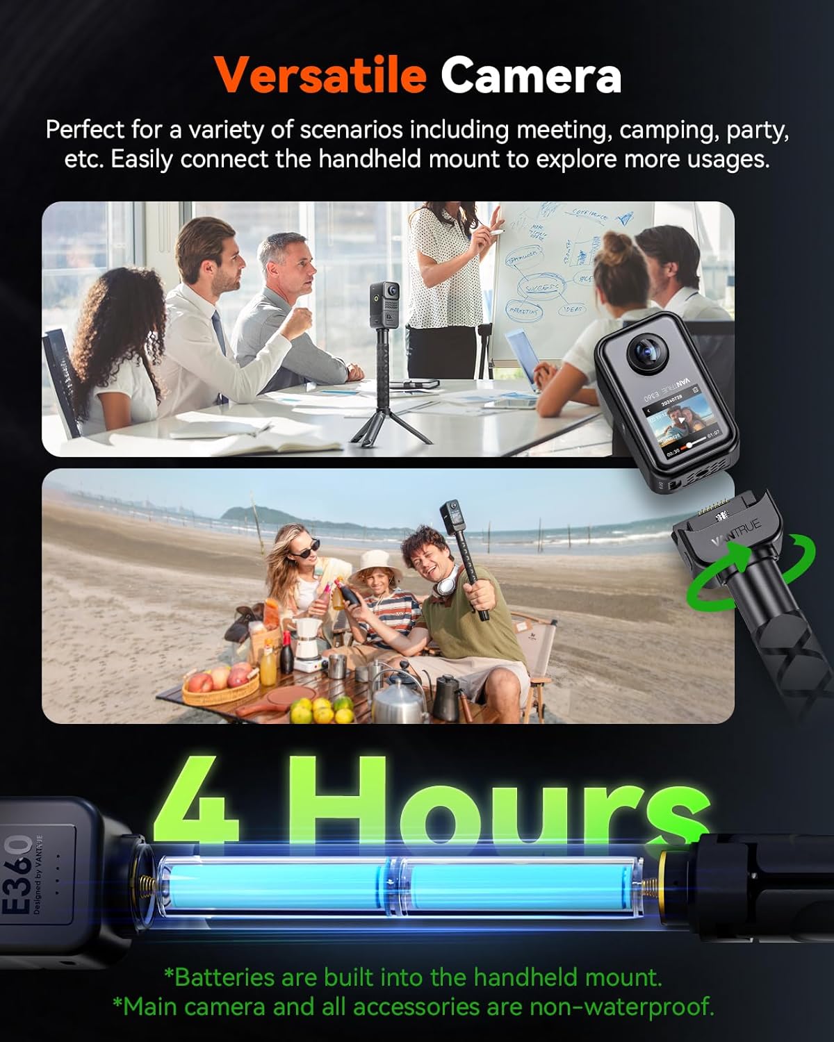 Vantrue E360 ACE 5.2K 360° Panoramic WiFi Dash Cam, Handheld Action Camera - Items