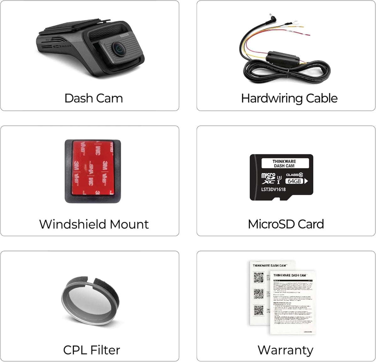 Thinkware U3000 PRO Dash Cam package contents and included accessories